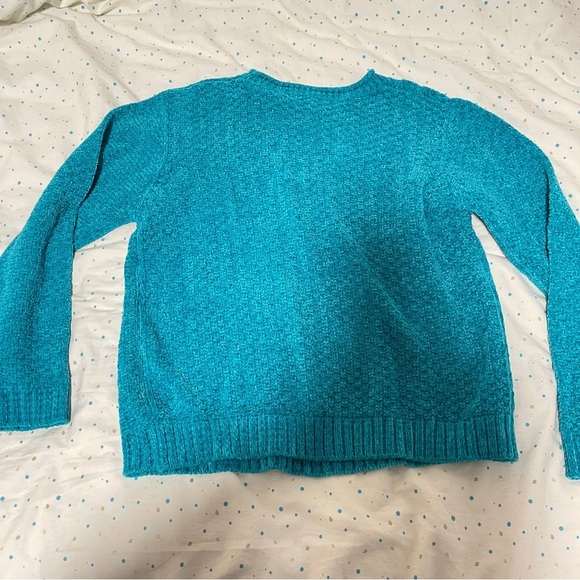 Vintage Evan Picone Chenille Cable Knit Teal Blue Sweater - Picture 8 of 12